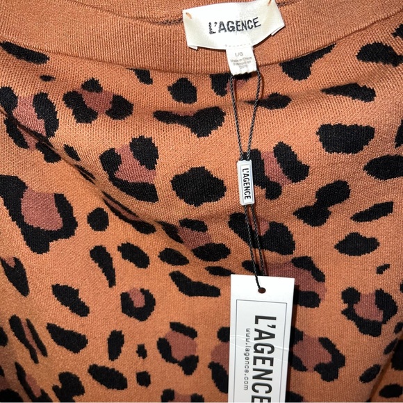 L'AGENCE | NWT Felicia Off-The-Shoulder Sweater Dress | Animal Print | L - Picture 10 of 10